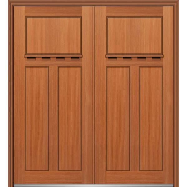 MMI Door 64 in. x 80 in. Classic Right-Hand Inswing Craftsman 3-Panel Stained Fiberglass Fir Prehung Front Door with Brickmould