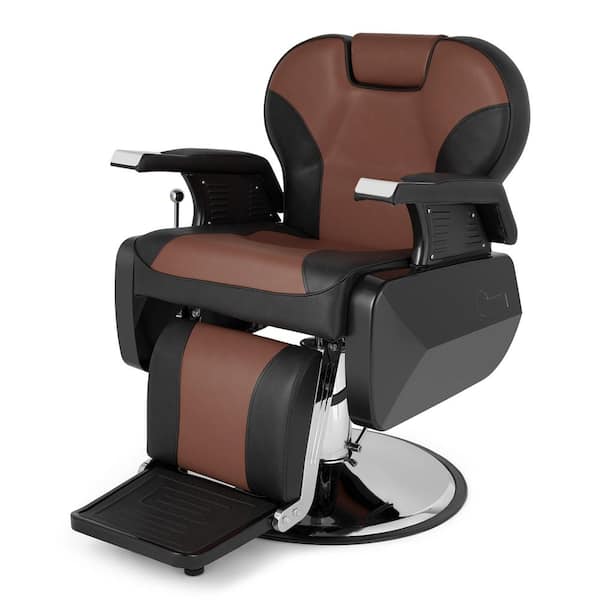 Karl home PVC Leather Case ABS Armrest Shell 300lbs Load-Bearing with Footrest Can Be Put Down Barber Chair Brown and Black