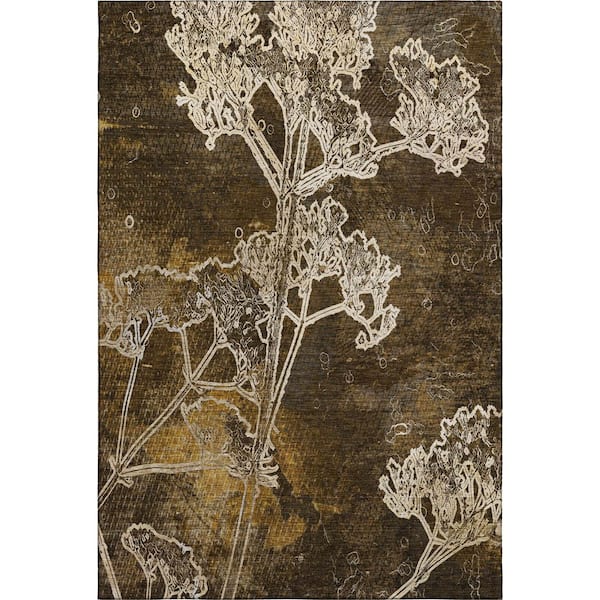 Mayfield Premium Machine Washable Abstract AMF2239 Chocolate 5 ft. x 7 ft. 6 in. Area Rug
