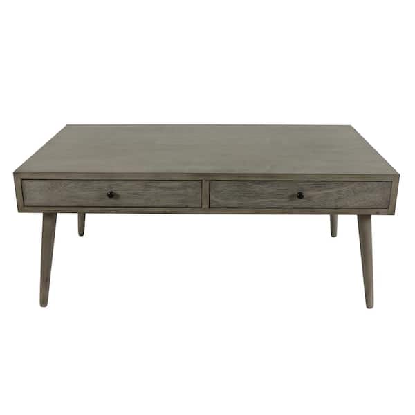 Decor Therapy Mid 42 in. Restoration Gray Large Rectangle Wood Coffee Table with Drawers