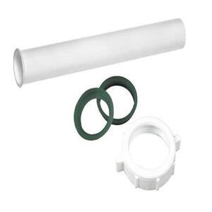 1-1/2 in. x 12 in. White Plastic Flanged Strainer Sink Drain Tailpiece Extension Tube with 1-1/2 in. Nut and Washers