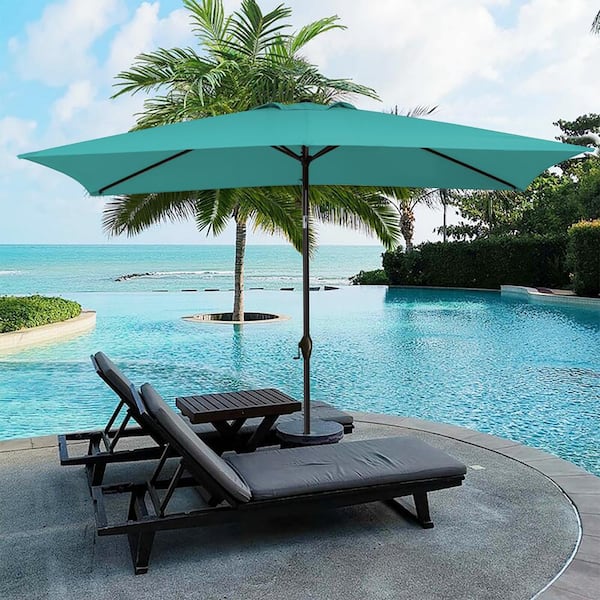 JEAREY 6.5 ft. x 10 ft. Steel Market Tilt Patio Umbrella in Peacock Blue