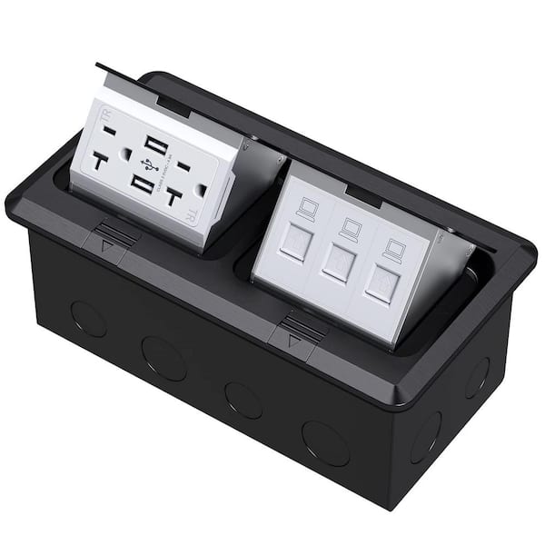Vrbgify 20-Amp Dual Pop-Up Floor Electrical Outlet Box IP44 Waterproof with 2-USB A Ports