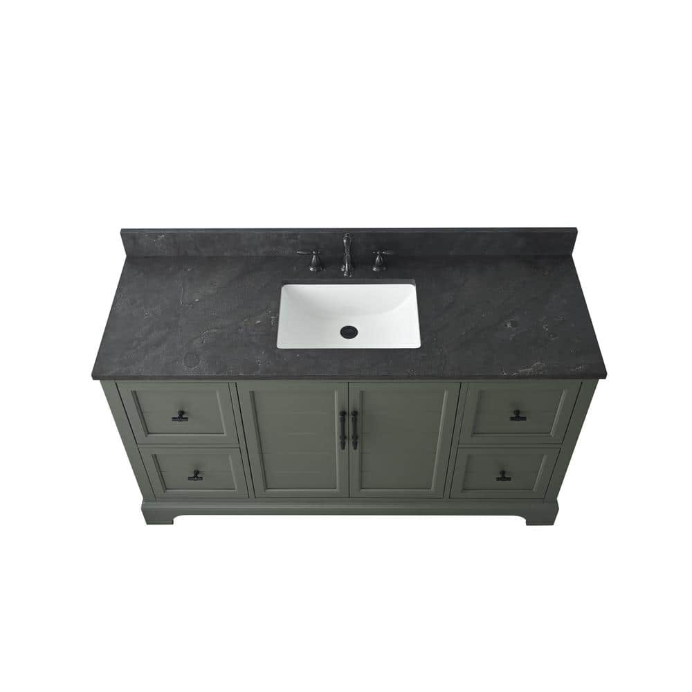 Vintage Green 60" Single Sink Bathroom Vanity with Stone Top