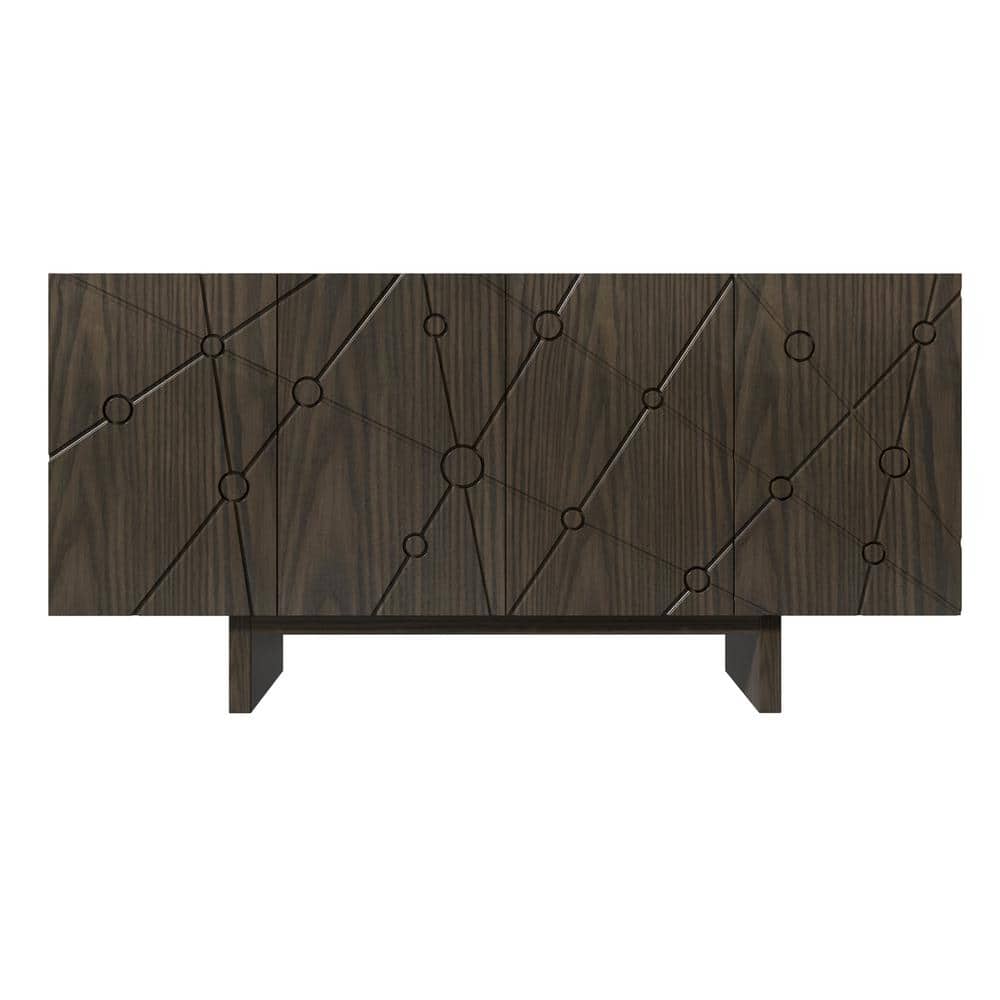 Brown 4-Door Modern Wood Grain Accent Storage Cabinet For Living Room, Foye