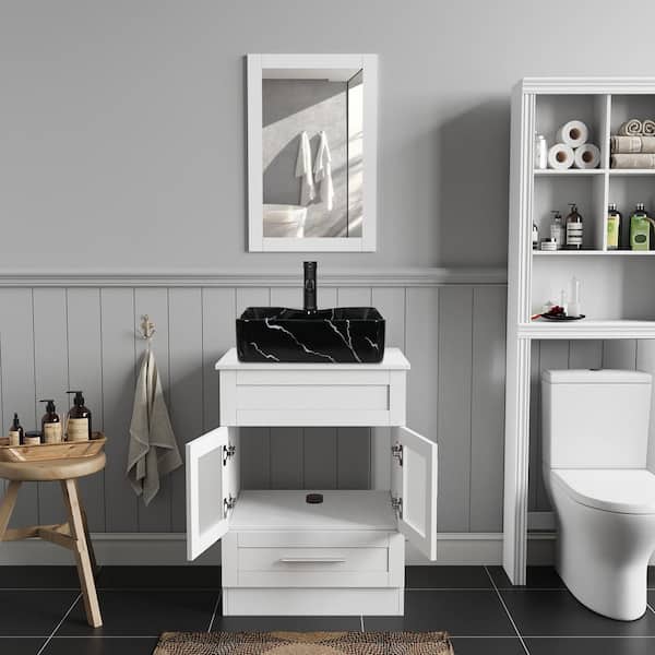 24 in. W x 19 in. D x 33 in. H Single Sink Bath Vanity in White with White Solid Surface Vanity Top and Mirror