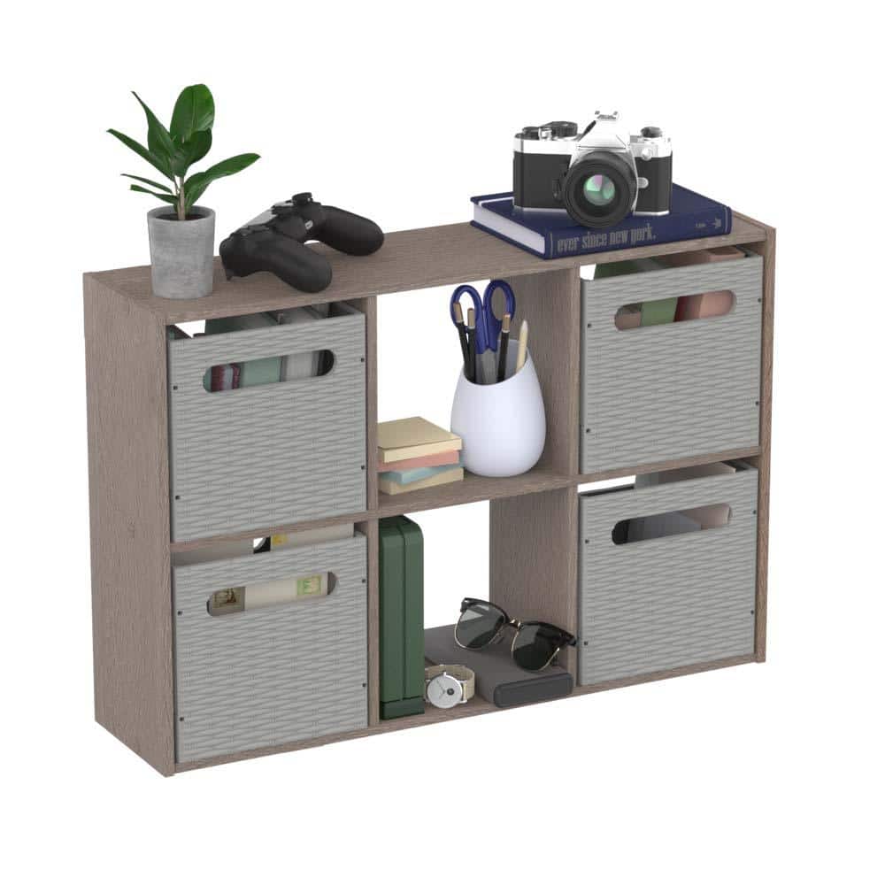 Weathered Gray Wood 6-Cube Floating Wall Organizer