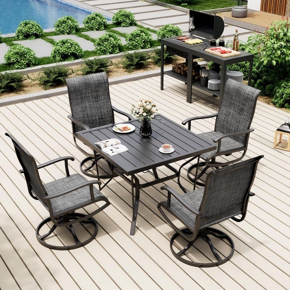 5-Piece Metal Outdoor Grey Patio Dining Set with 4 Textilene Swivel Chairs and Square Table price history on PriceWatchPro
