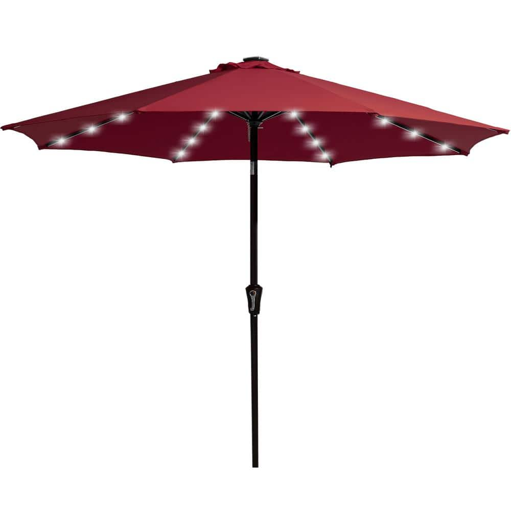 JEAREY 10 ft. Steel Outdoor Patio Market Umbrella with Lights in Red ...