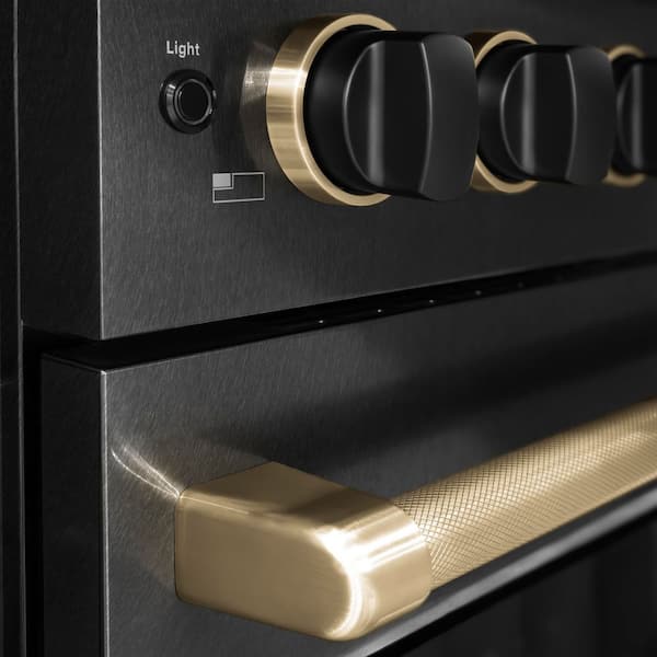 Designer 36 in. 5.2 cu. ft. Paramount Gas Range with 6 Burner Cooktop in Black Satin with Black and Champagne Accents