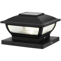 3.5 in. x 3.5 in. Black Integrated LED Plastic Outdoor Solar Post Cap Light with a 5.5 in. x 5.5 in. Adaptor (2-Pack)