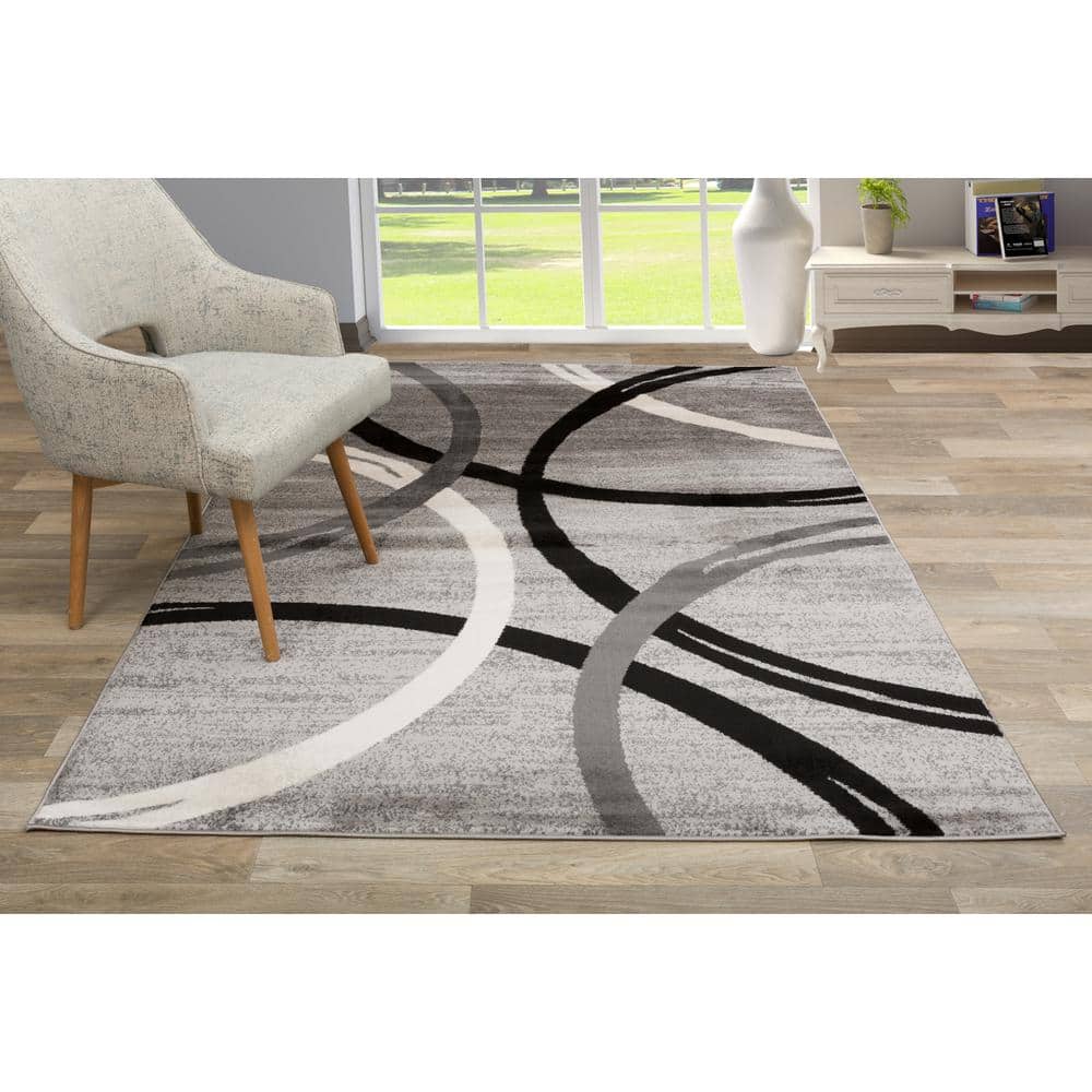 Gray Abstract Circles Design Easy Care Area Rug 6'6" x 9'