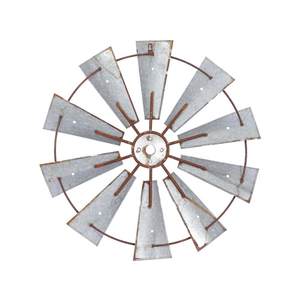 Rustic Brown Iron Windmill Wall Sculpture 30" Farmhouse Decor