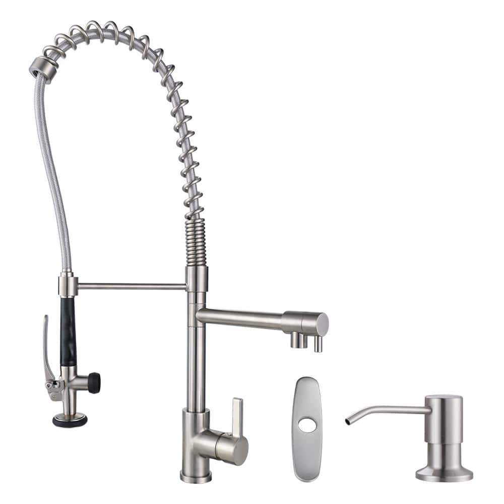 Commercial High-Arc Single Handle Pull Down Sprayer Kitchen Faucet with Soap Dispenser in Brushed Nickel price history on PriceWatchPro