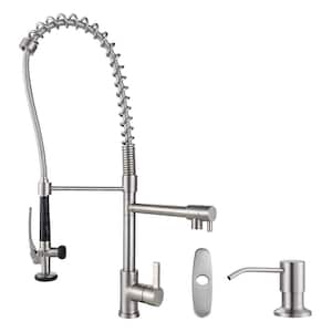 Commercial High-Arc Single Handle Pull Down Sprayer Kitchen Faucet with Soap Dispenser in Brushed Nickel