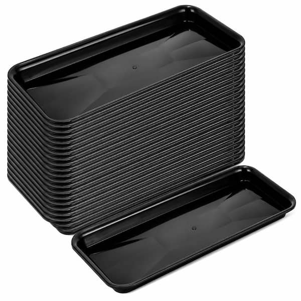 20-Piece Black Plastic Dessert Serving Tray Set, 14 in. x 6 in. Rectangular Food Platters for Parties