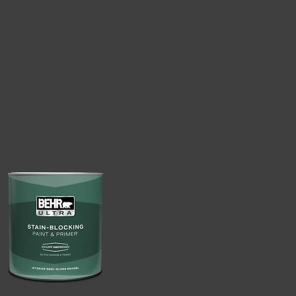 BEHR ULTRA 1 qt. #ECC-10-2 Jet Black Extra Durable Semi-Gloss Enamel Interior Paint & Primer