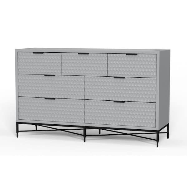 Benjara Light Gray and Black 7-Drawer Mahogany Wood Dresser