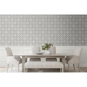 30.75 sq. ft. Pewter and Stone Augustine Vinyl Peel and Stick Wallpaper Roll