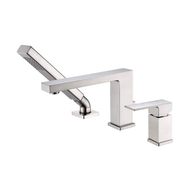 LUXIER Single-Handle Deck-Mount Roman Tub Faucet with Hand Shower in Brushed Nickel