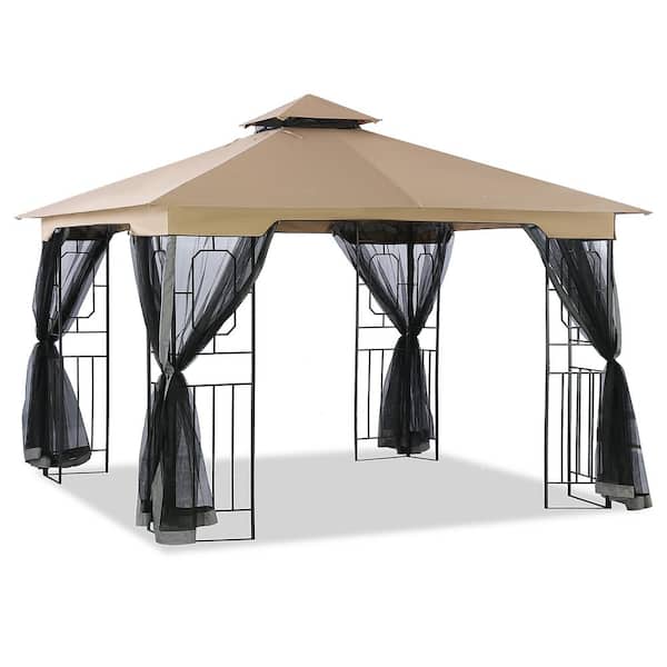 Unbranded Outdoor Leisure 10 ft. x 10 ft. Tan Fabric Roof Gazebo