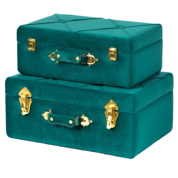 Vintiquewise Decorative Green Tufted Velvet Suitcase