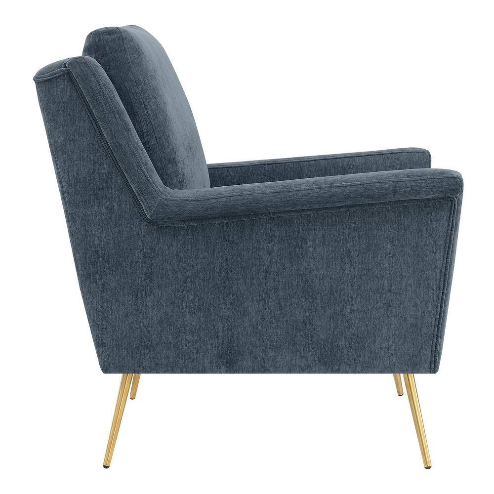 Mid-Century Slate Blue Accent Chair with Gold Legs