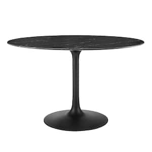 Lippa 47 in. Round Black Artificial Marble Dining Table Top With Metal Frame (Seats 4)