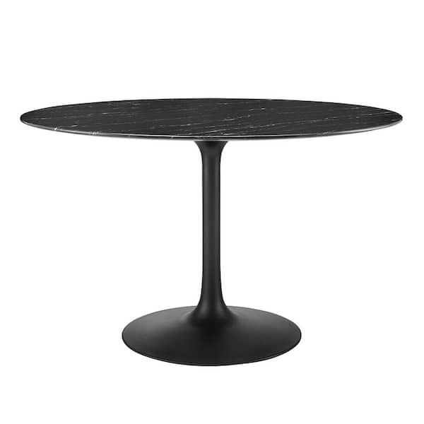 Lippa 47 in. Round Black Artificial Marble Dining Table Top With Metal Frame (Seats 4)