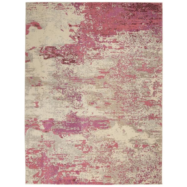 Nourison Celestial Ivory/Pink 7 ft. x 10 ft. Abstract Modern Area Rug