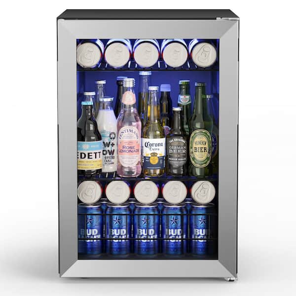 Yeego 16.9 in. 80-Cans Single Zone Freestanding Beverage Cooler Refrigerator in Stainless Steel Frost Free Upgraded Compressor