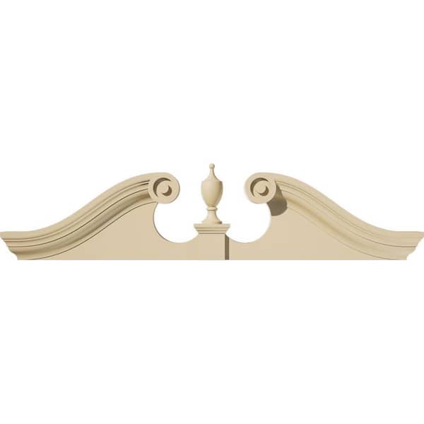 Ekena Millwork 38-in. W x 9-1/2-in. H x 2-3/4-in. P Rams Head Signature Urethane Pediment (Urn Ships Unattached in Box), Primed Tan