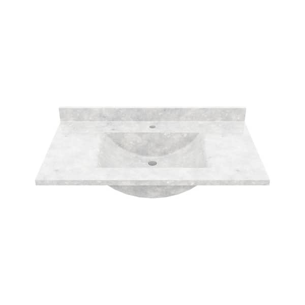 Contour 37 in. W x 22 in. D Solid Surface Vanity Top with Sink in Ice