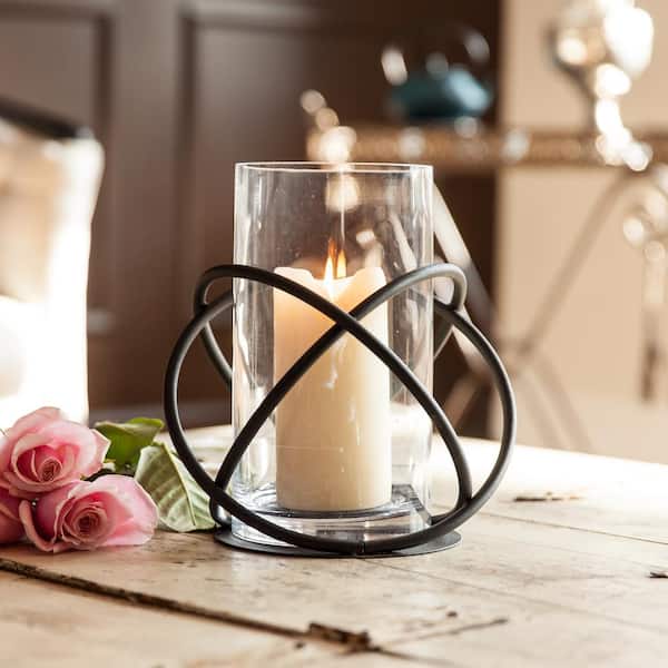 Orbits Black Metal and Clear Glass Hurricane Candleholder
