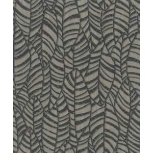 Metallic Black/Brown Botanical Leaves Design Vinyl on Non-Woven Non-Pasted Wallpaper Roll