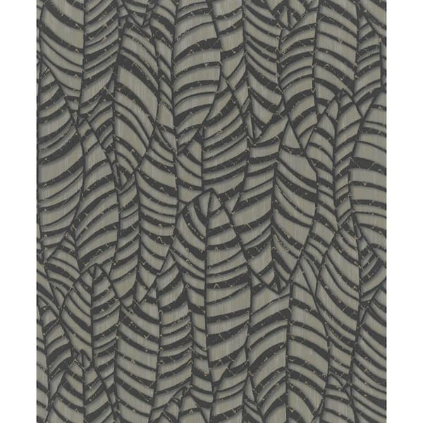 Unbranded Metallic Black/Brown Botanical Leaves Design Vinyl on Non-Woven Non-Pasted Wallpaper Roll