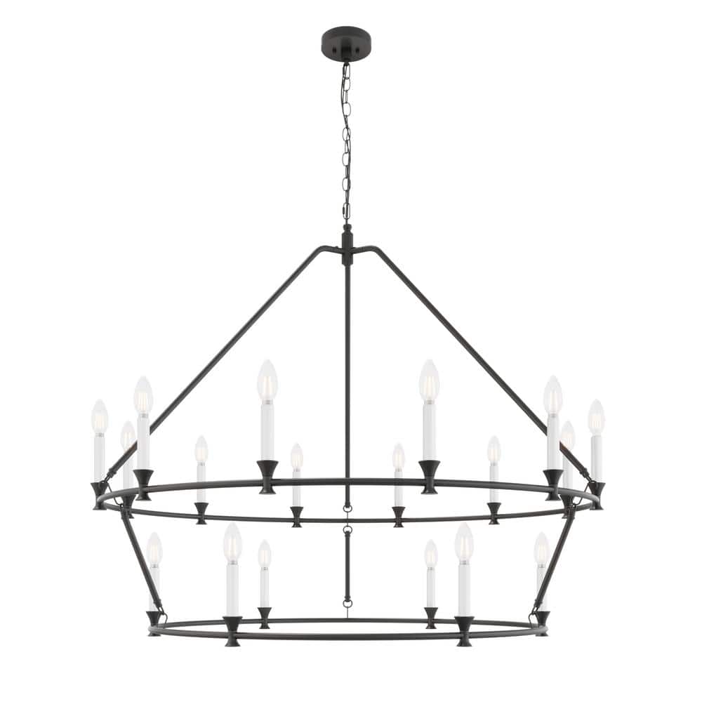 Farmhouse Black 18-Light 2-Tier Iron Candle Chandelier