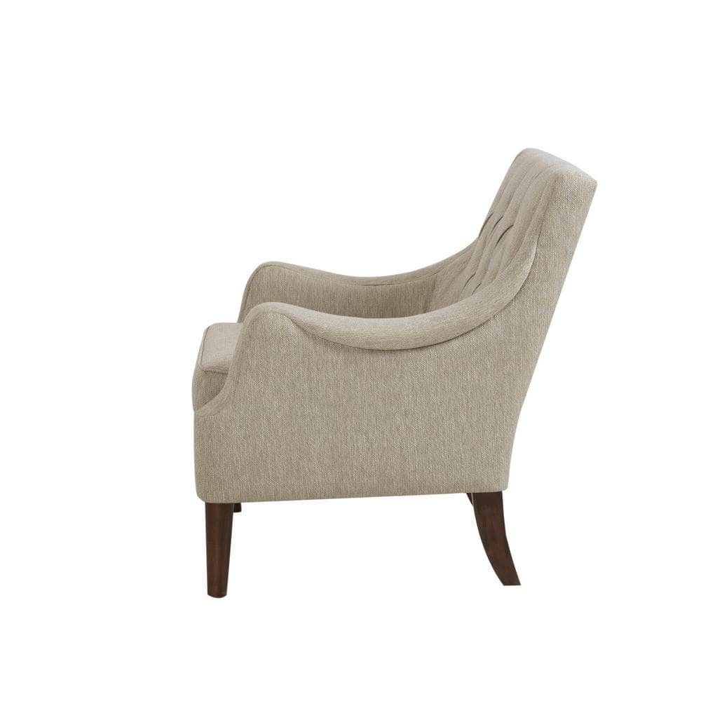 Elegant Beige Handcrafted Wood Accent Chair with Button Tufted Back