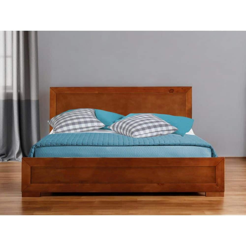 Brown Wood Frame King Panel Bed