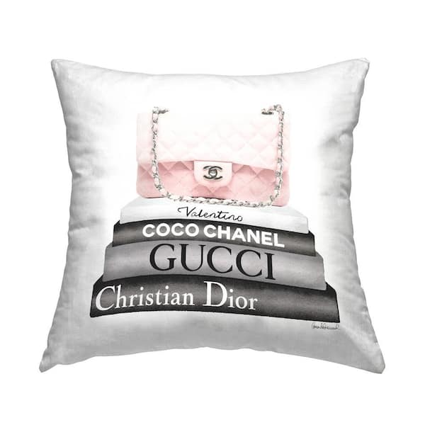 Pastel Pink Designer Purse Glam Bookstack Pink Print Polyester 18 in. x 18 in. Throw Pillow
