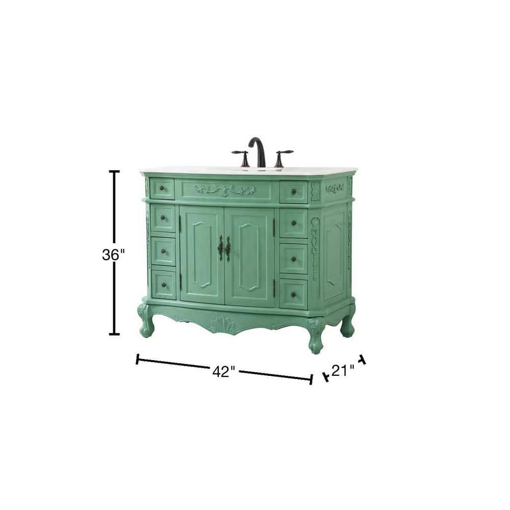 Vintage Mint Solid Wood Single Bathroom Vanity with Marble Top