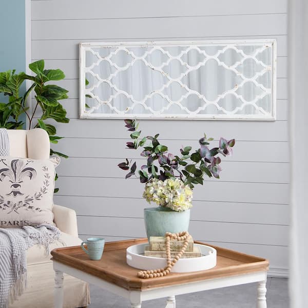 Blisstyle White 23.6 in. W x 59.4 in. H Coastal Rectangle Wood Framed Mirror Wall Mirror Wall Decor Mirror