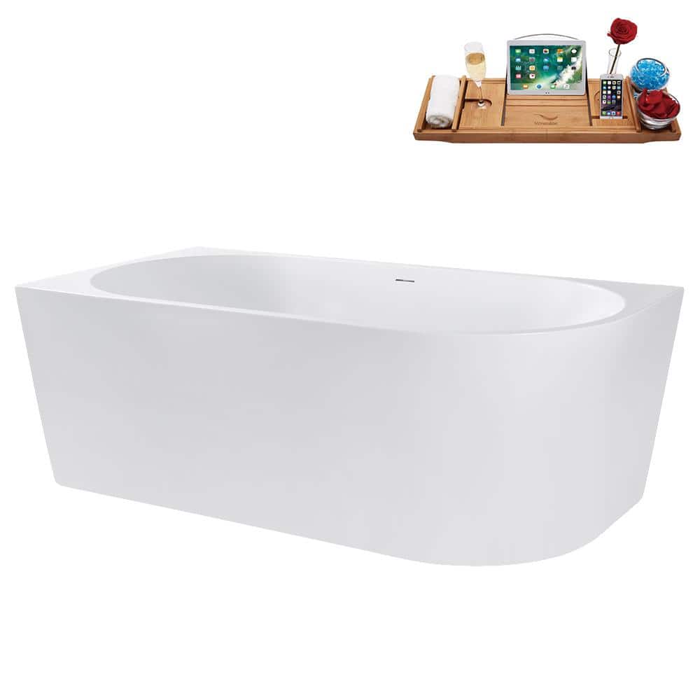 67" Glossy White Acrylic Freestanding Tub with Brushed Gold Trim