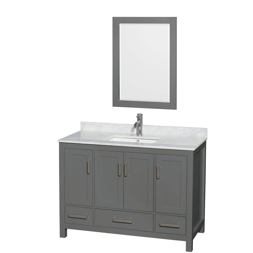"Sheffield 48 in. W x 22 in. D x 35 in. H Single Bath Vanity in Dark Gray with White Carrara Marble Top and 24"" Mirror" price history on PriceWatchPro