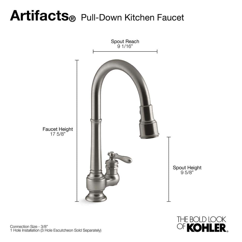 Artifacts 17'' Vibrant Stainless Steel Pull-Down Kitchen Faucet