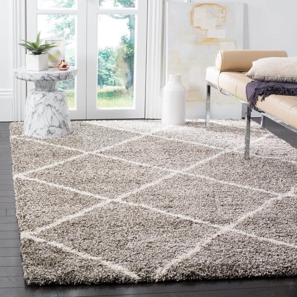 Grey and Ivory Diamond Shag Synthetic 10' x 14' Area Rug