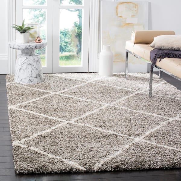 Hudson Shag 11 ft. x 11 ft. Square Gray/Ivory Geometric Diamonds Area Rug
