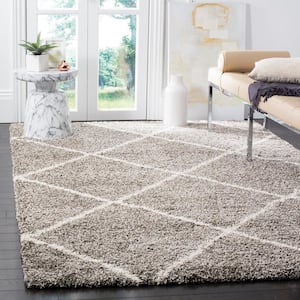 Hudson Shag Gray/Ivory 8 ft. x 10 ft. Geometric Diamonds Area Rug