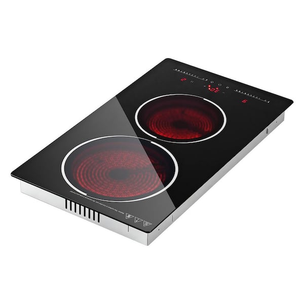 20.5 in. 2 Elements Smooth Top Electric Cooktop in Black with 1,800W, 120V, Portable, Built-in, 9 Power Levels