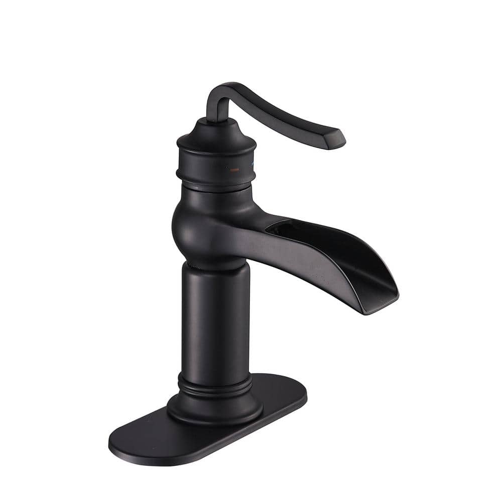 Matte Black Brass Waterfall Bathroom Faucet with Pop Up Drain